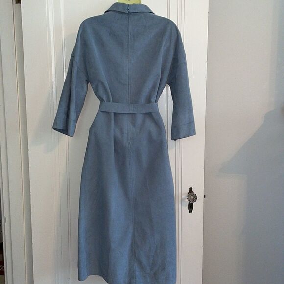 Vtg 70s Gino Rossi light blue ultra suede midi dress with 3/4 sleeves - Picture 5 of 11